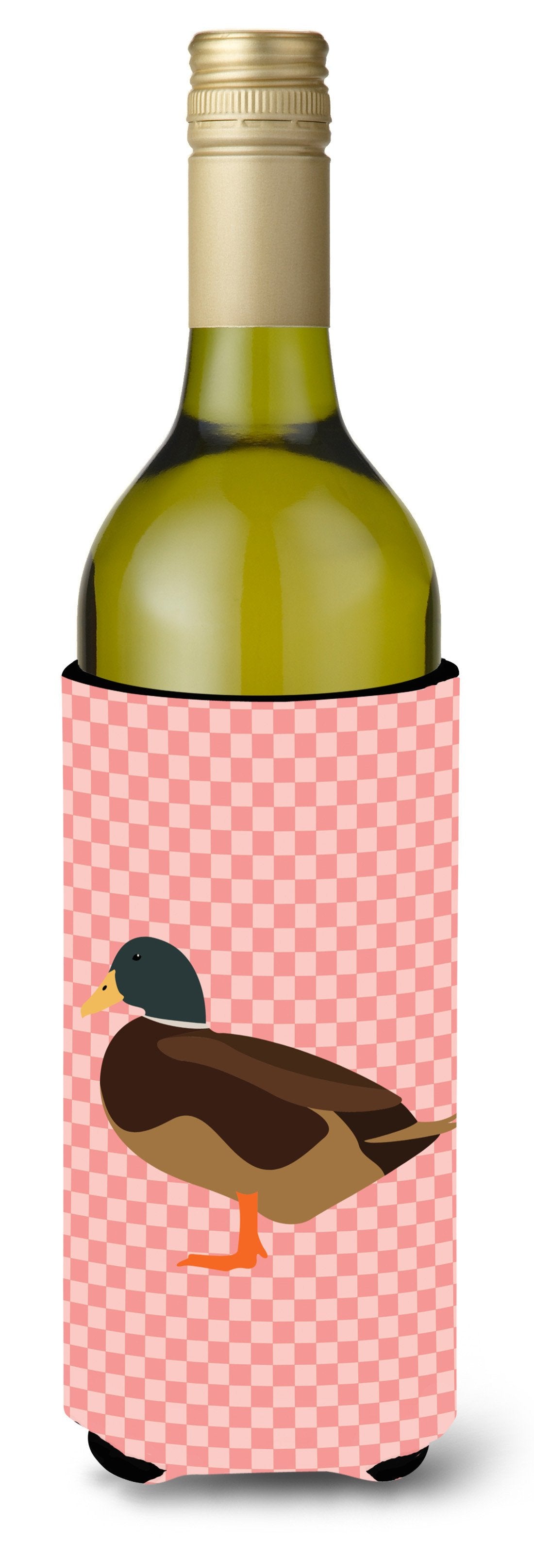 Silver Bantam Duck Pink Check Wine Bottle Beverge Insulator Hugger BB7867LITERK by Caroline&#39;s Treasures