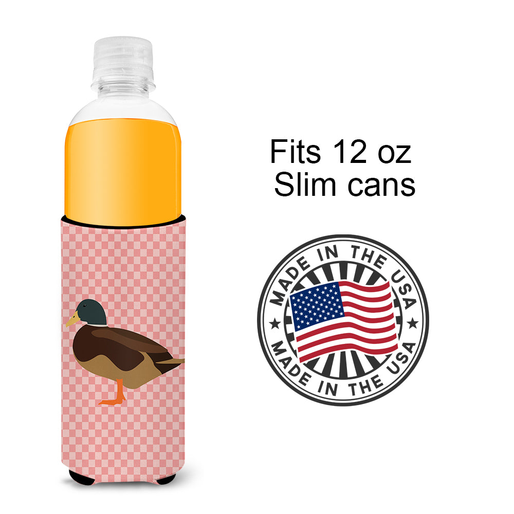 Silver Bantam Duck Pink Check  Ultra Hugger for slim cans