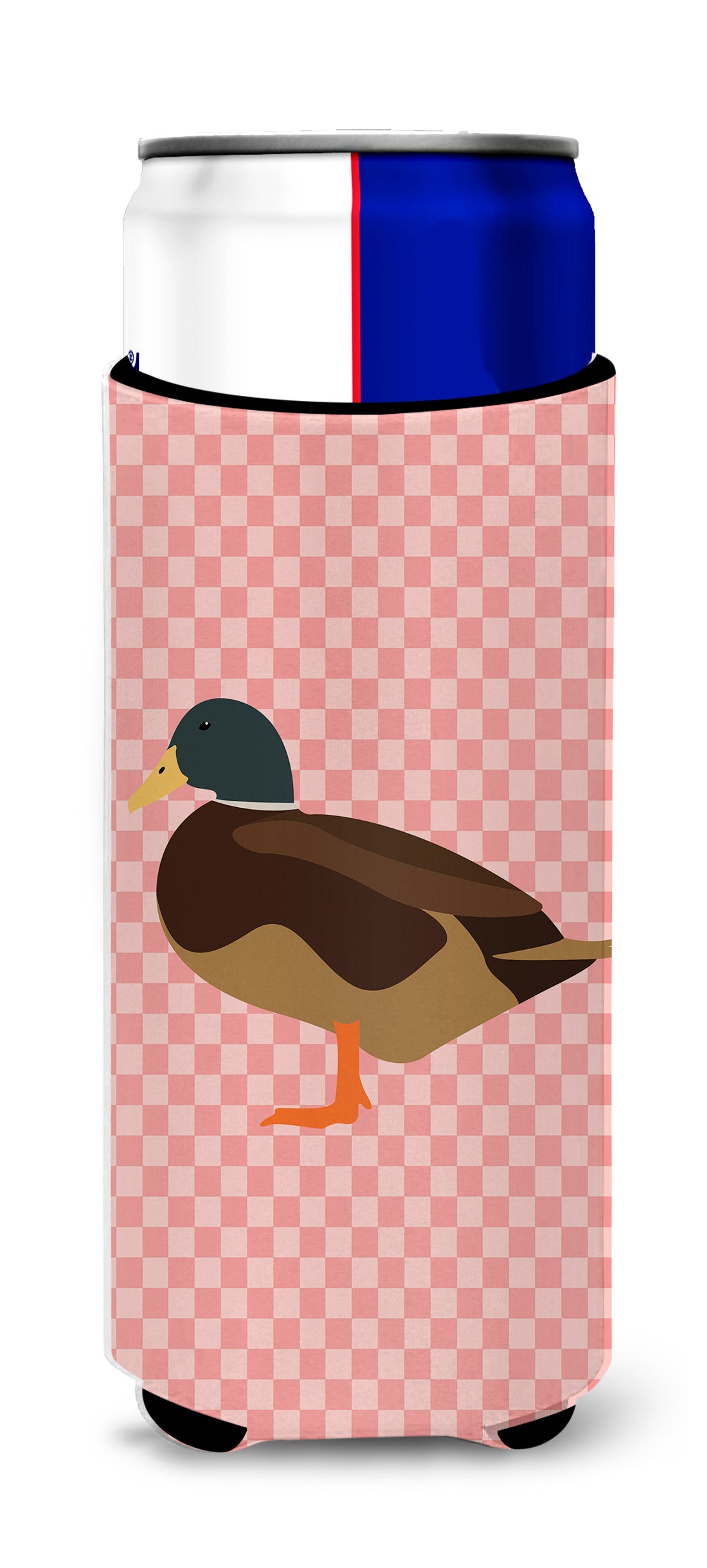 Silver Bantam Duck Pink Check  Ultra Hugger for slim cans  the-store.com.