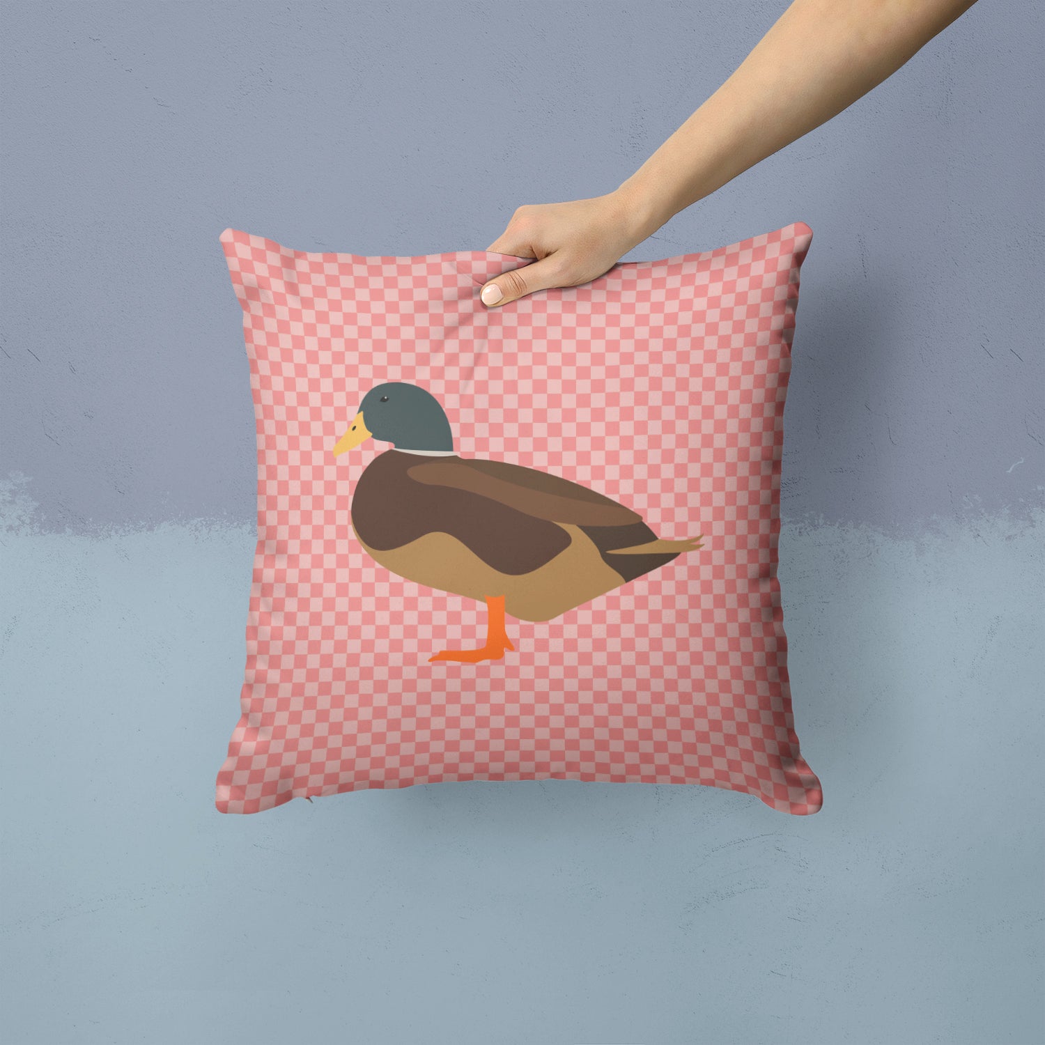 Silver Bantam Duck Pink Check Fabric Decorative Pillow BB7867PW1414 - the-store.com