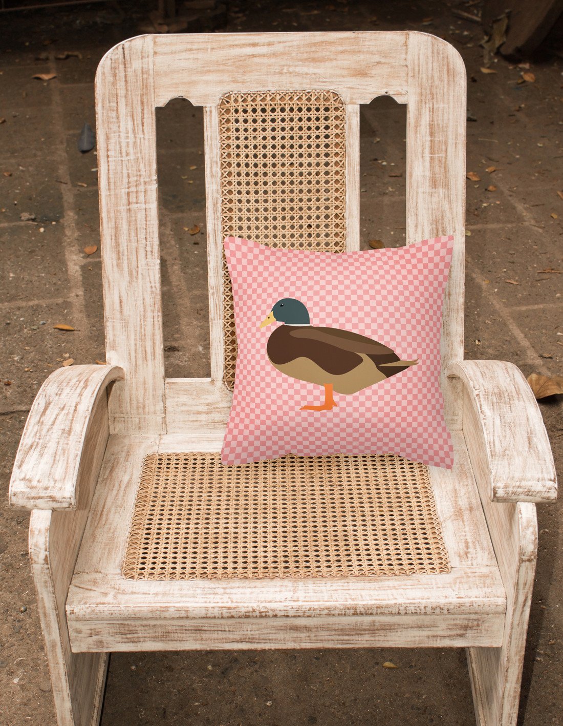 Silver Bantam Duck Pink Check Fabric Decorative Pillow BB7867PW1818 by Caroline's Treasures