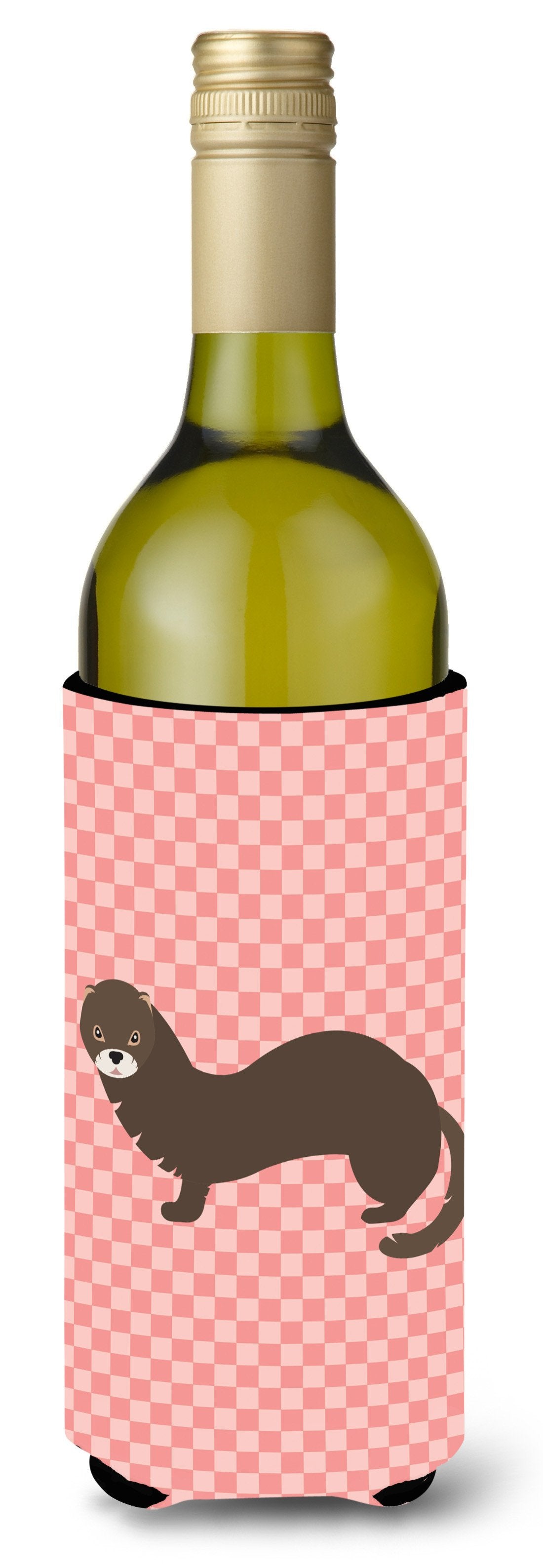 Russian or European Mink Pink Check Wine Bottle Beverge Insulator Hugger BB7868LITERK by Caroline's Treasures