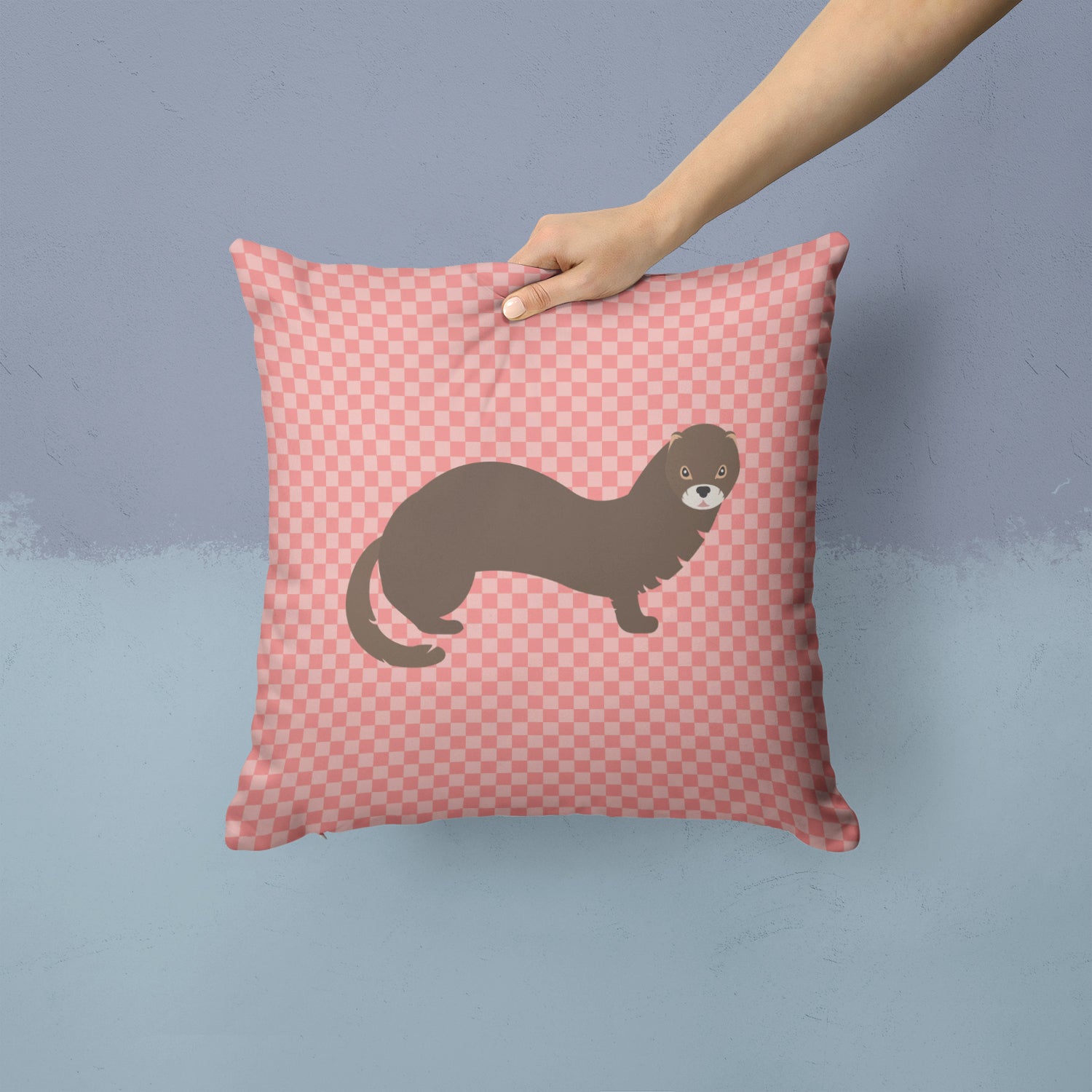 Russian or European Mink Pink Check Fabric Decorative Pillow BB7868PW1414 - the-store.com