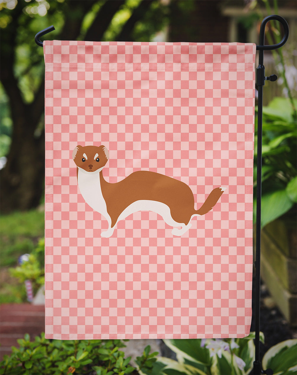 Weasel Pink Check Flag Garden Size  the-store.com.