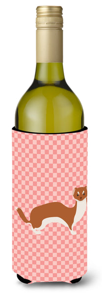 Weasel Pink Check Wine Bottle Beverge Insulator Hugger BB7870LITERK by Caroline's Treasures