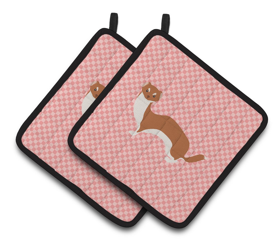 Weasel Pink Check Pair of Pot Holders BB7870PTHD by Caroline&#39;s Treasures