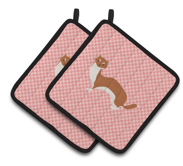 Weasel Pink Check Pair of Pot Holders BB7870PTHD by Caroline's Treasures