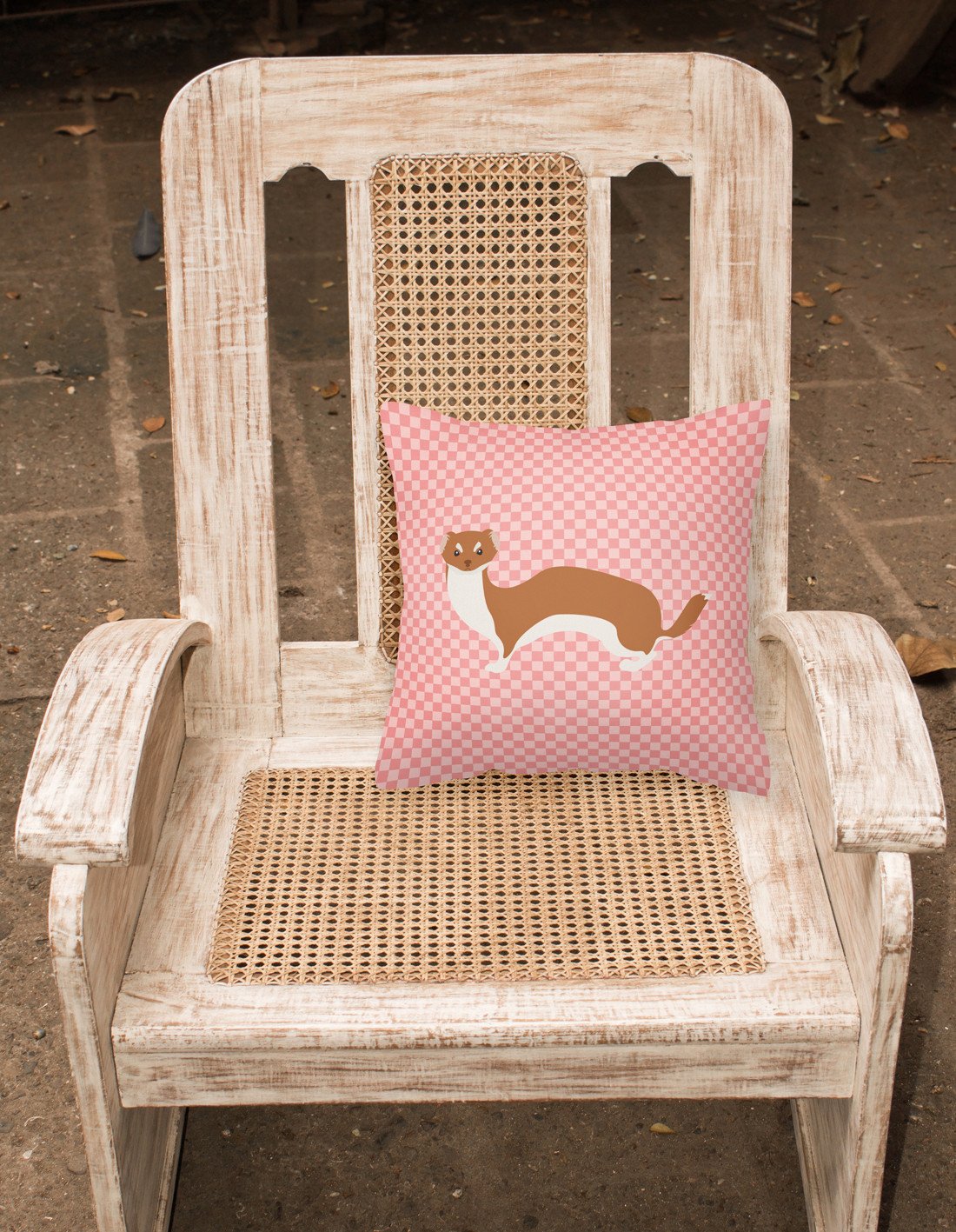 Weasel Pink Check Fabric Decorative Pillow BB7870PW1818 by Caroline's Treasures