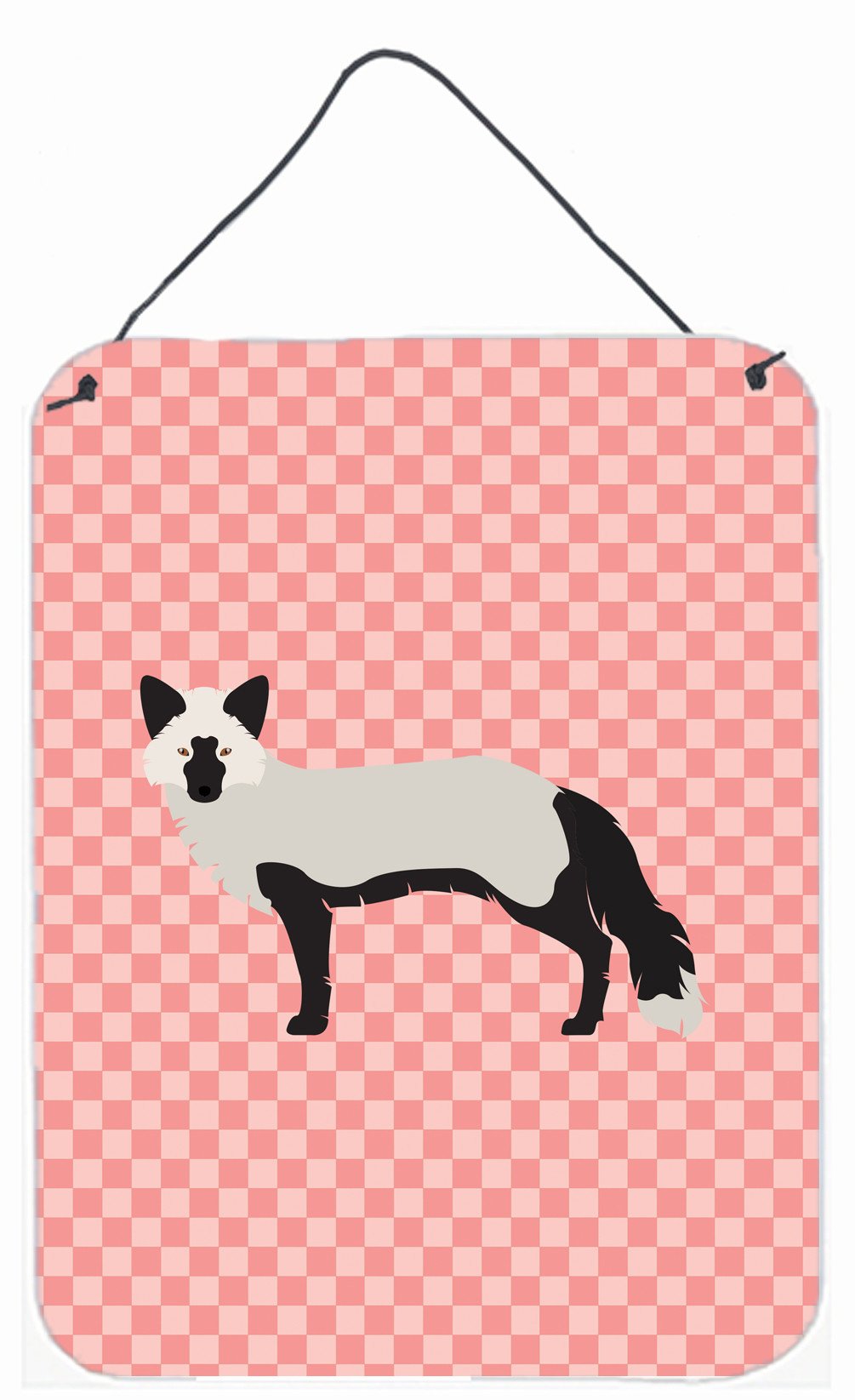 Silver Fox Pink Check Wall or Door Hanging Prints BB7871DS1216 by Caroline's Treasures