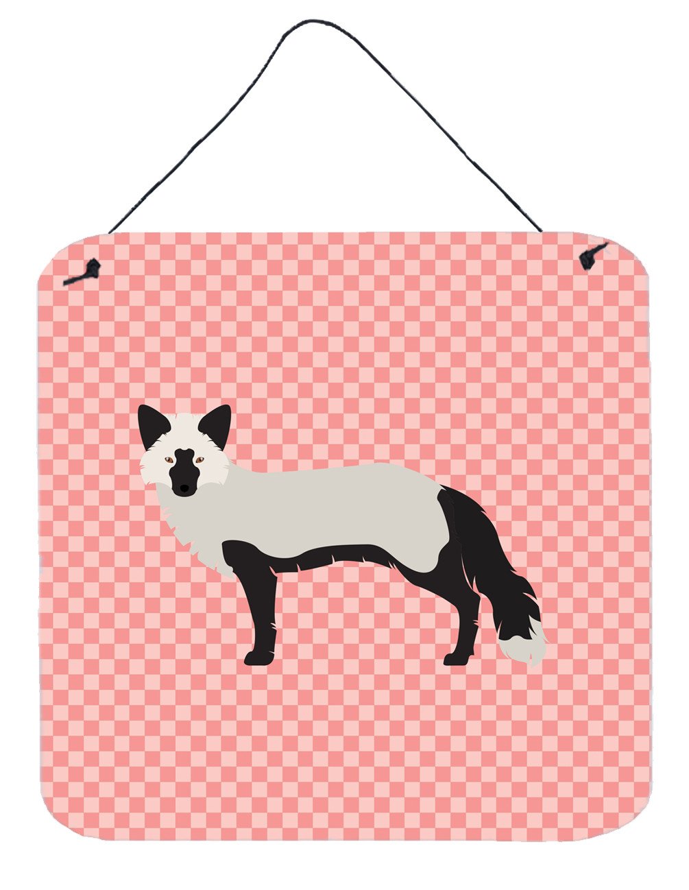 Silver Fox Pink Check Wall or Door Hanging Prints BB7871DS66 by Caroline&#39;s Treasures