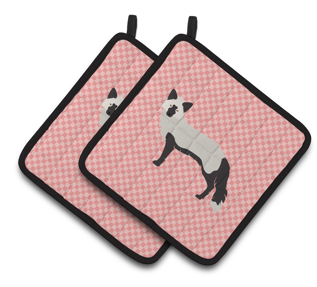 Silver Fox Pink Check Pair of Pot Holders BB7871PTHD by Caroline's Treasures