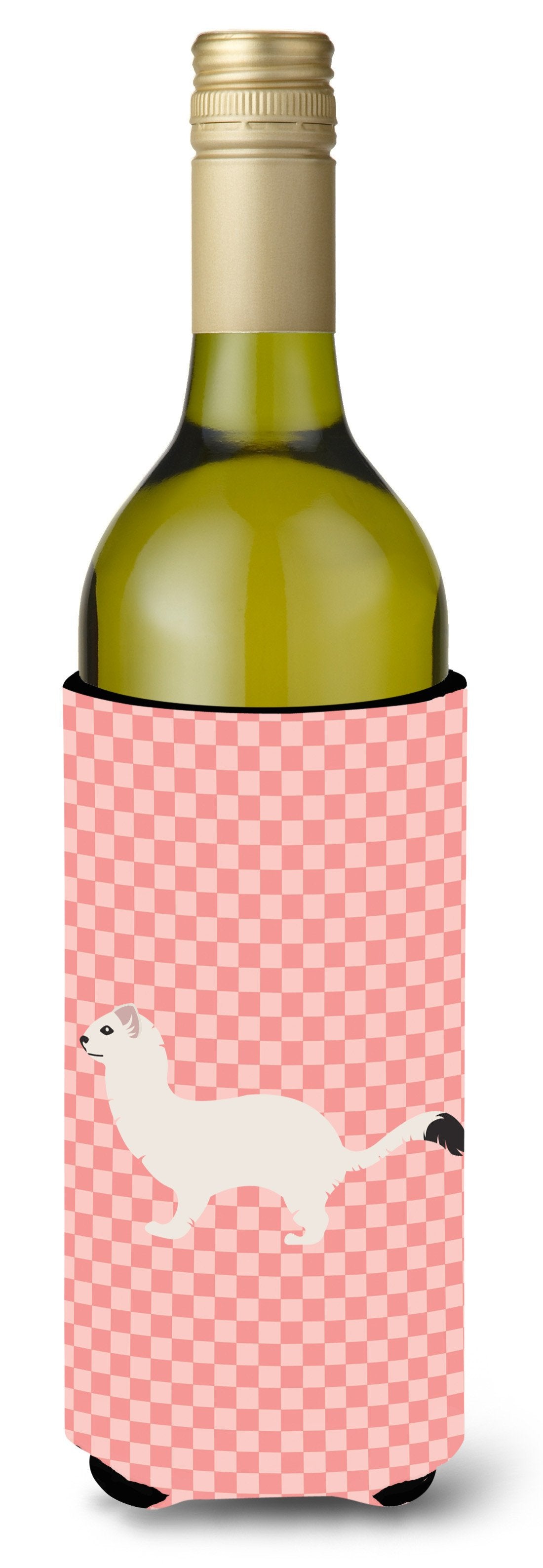 Stoat Short-tailed Weasel Pink Check Wine Bottle Beverge Insulator Hugger BB7872LITERK by Caroline&#39;s Treasures