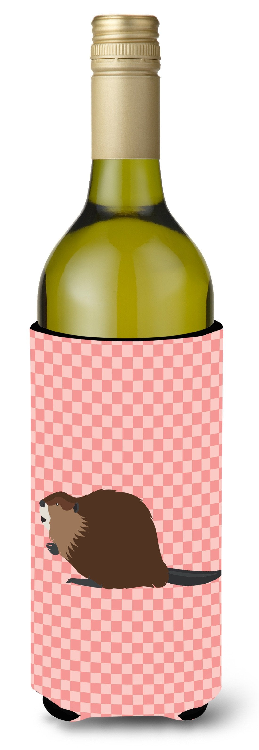 Eurasian Beaver Pink Check Wine Bottle Beverge Insulator Hugger BB7873LITERK by Caroline's Treasures