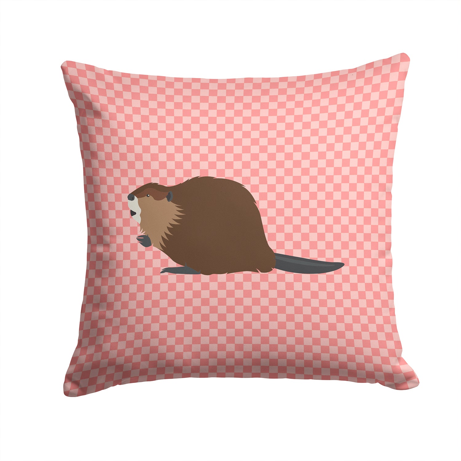 Eurasian Beaver Pink Check Fabric Decorative Pillow BB7873PW1414 - the-store.com