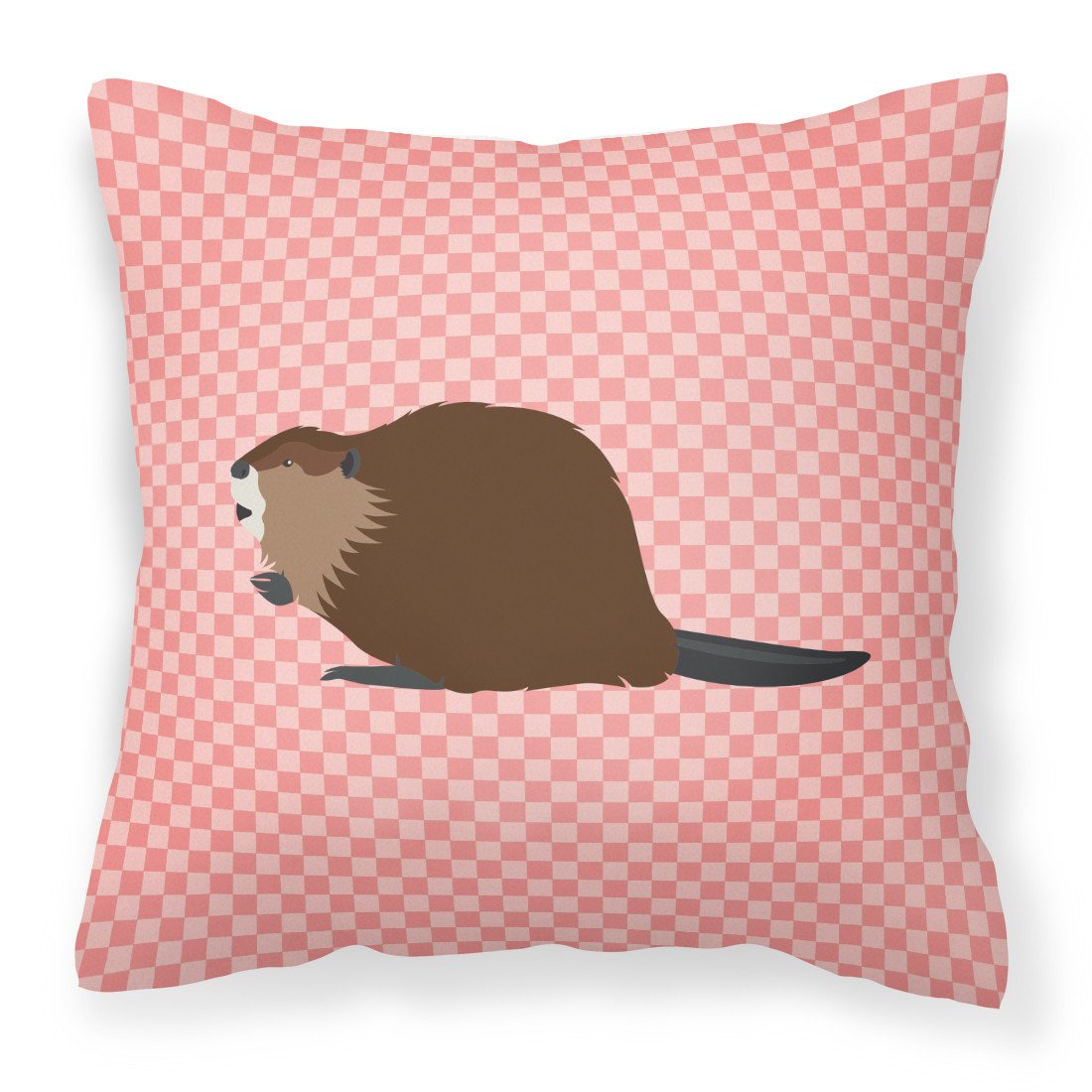 Eurasian Beaver Pink Check Fabric Decorative Pillow BB7873PW1818 by Caroline's Treasures