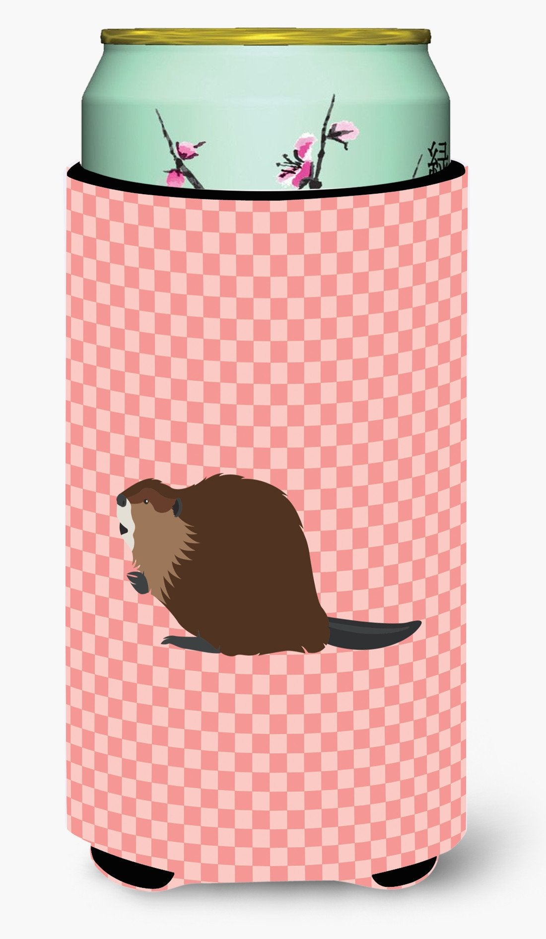 Eurasian Beaver Pink Check Tall Boy Beverage Insulator Hugger BB7873TBC by Caroline&#39;s Treasures
