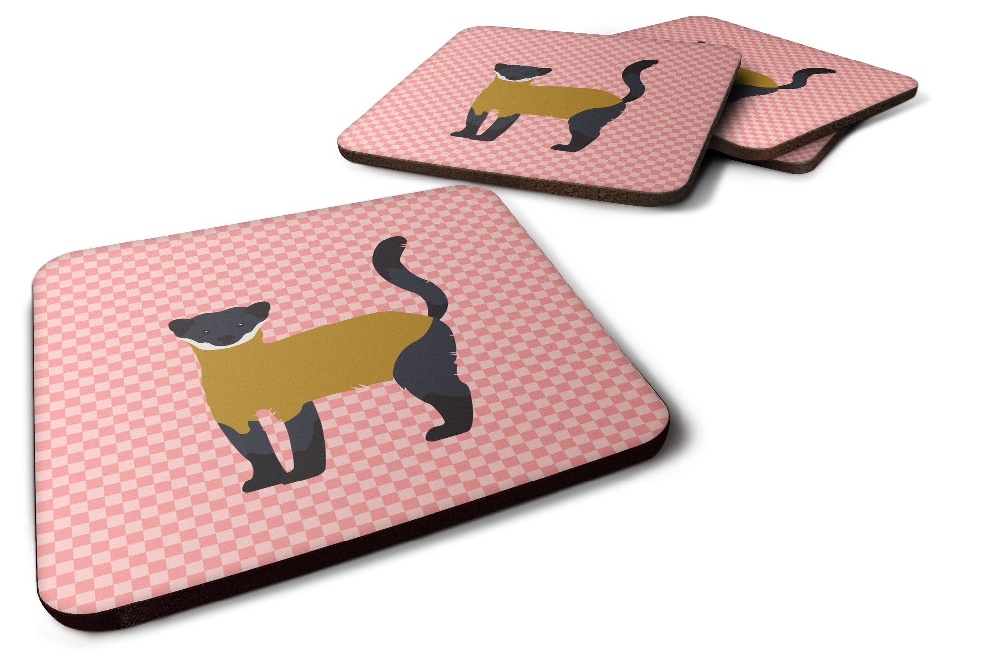 Yellow-Throated Marten Pink Check Foam Coaster Set of 4 BB7874FC - the-store.com