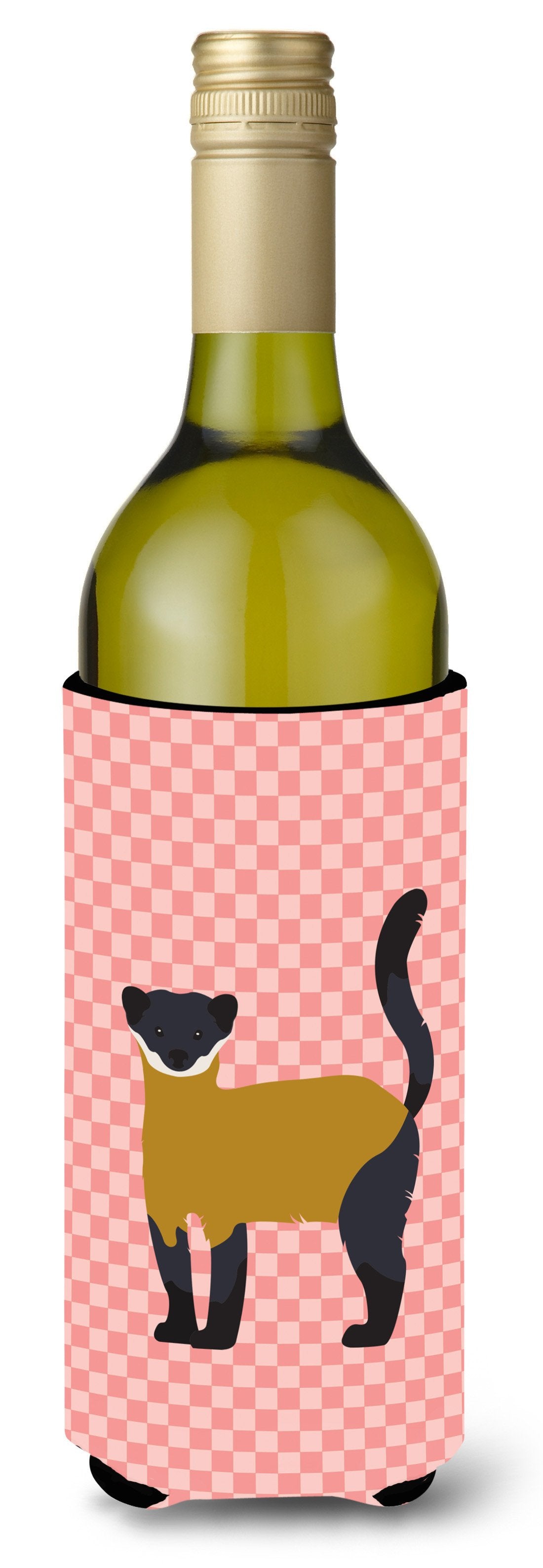 Yellow-Throated Marten Pink Check Wine Bottle Beverge Insulator Hugger BB7874LITERK by Caroline's Treasures