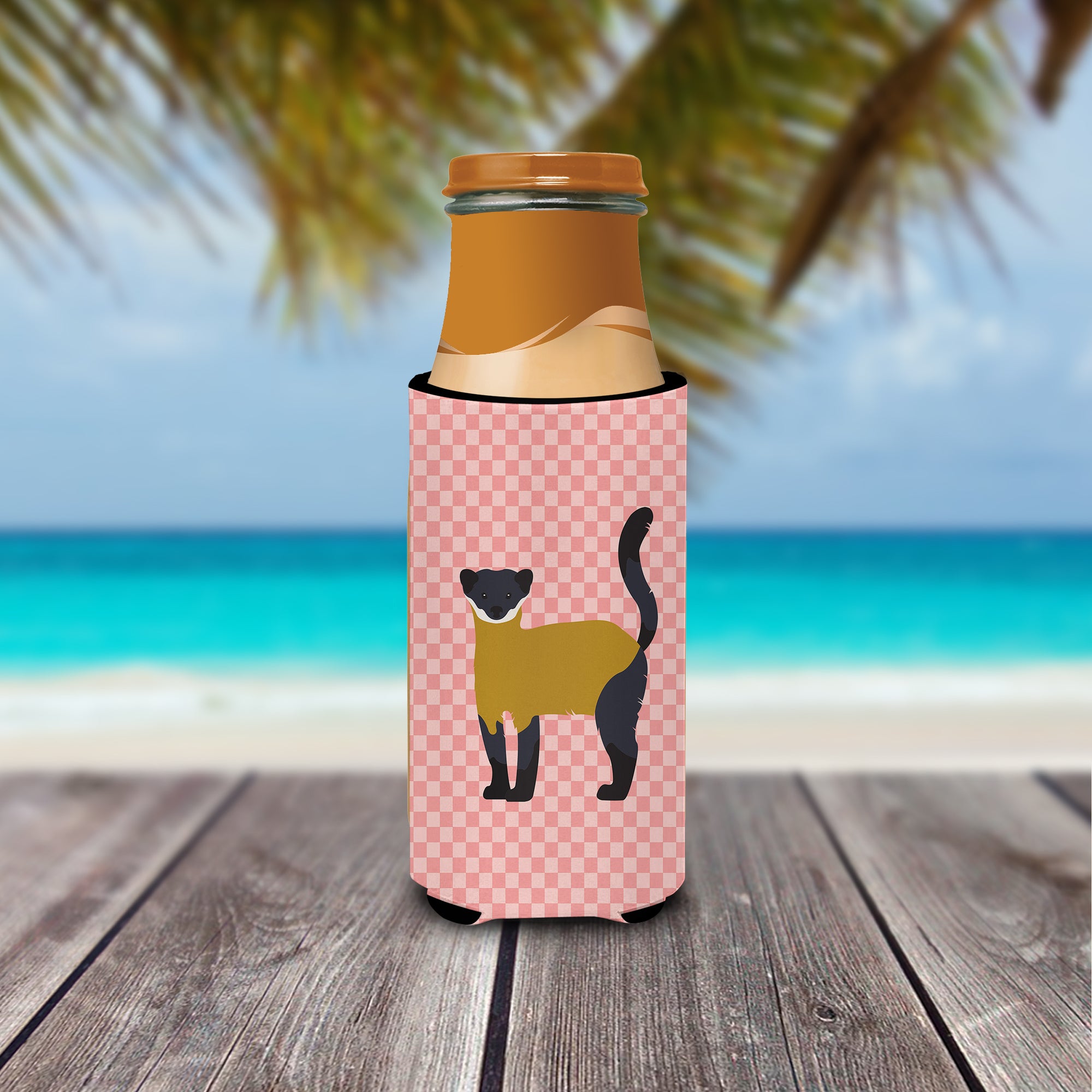 Yellow-Throated Marten Pink Check  Ultra Hugger for slim cans