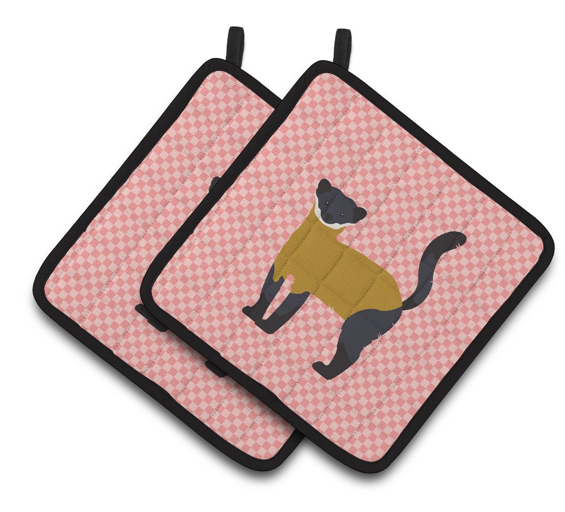 Yellow-Throated Marten Pink Check Pair of Pot Holders BB7874PTHD by Caroline&#39;s Treasures