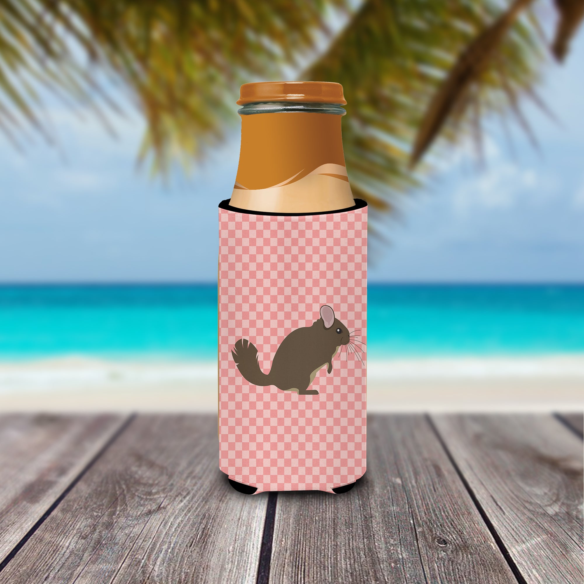 Chinchilla Pink Check  Ultra Hugger for slim cans