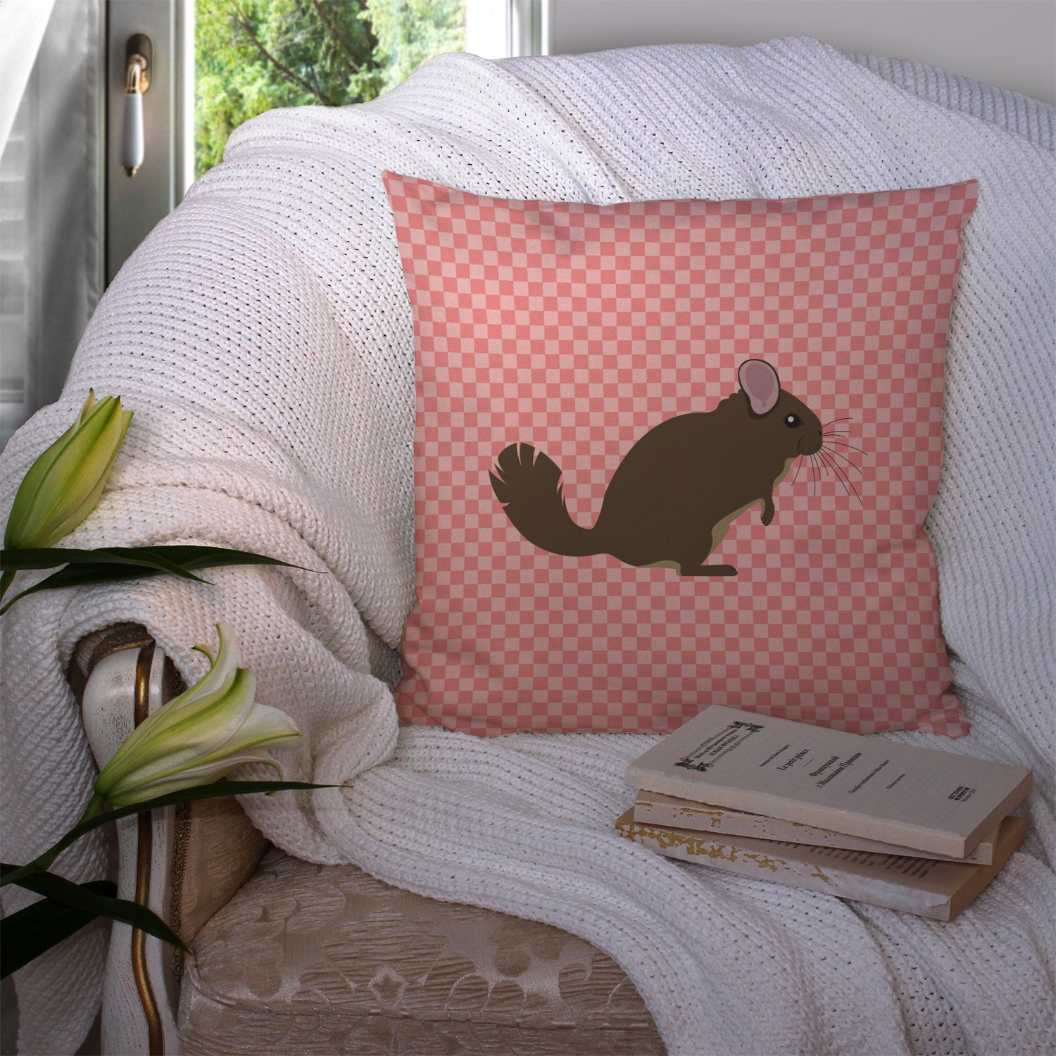 Chinchilla Pink Check Fabric Decorative Pillow BB7875PW1414 - the-store.com