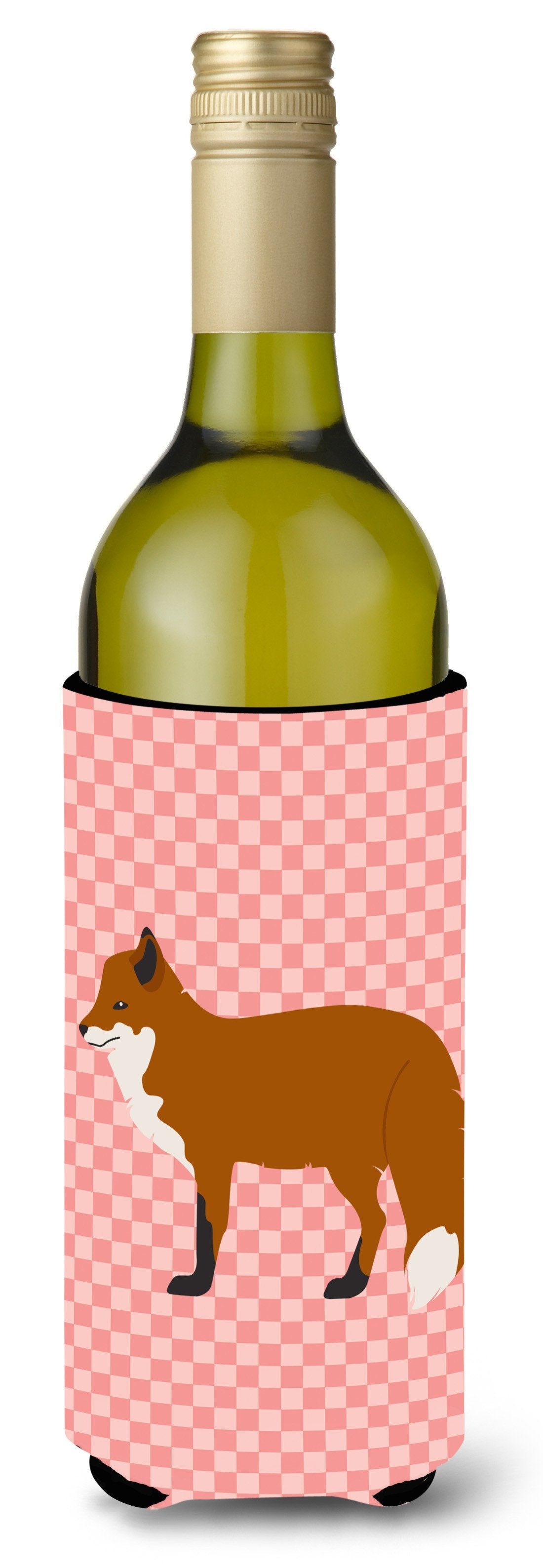 Red Fox Pink Check Wine Bottle Beverge Insulator Hugger BB7876LITERK by Caroline&#39;s Treasures