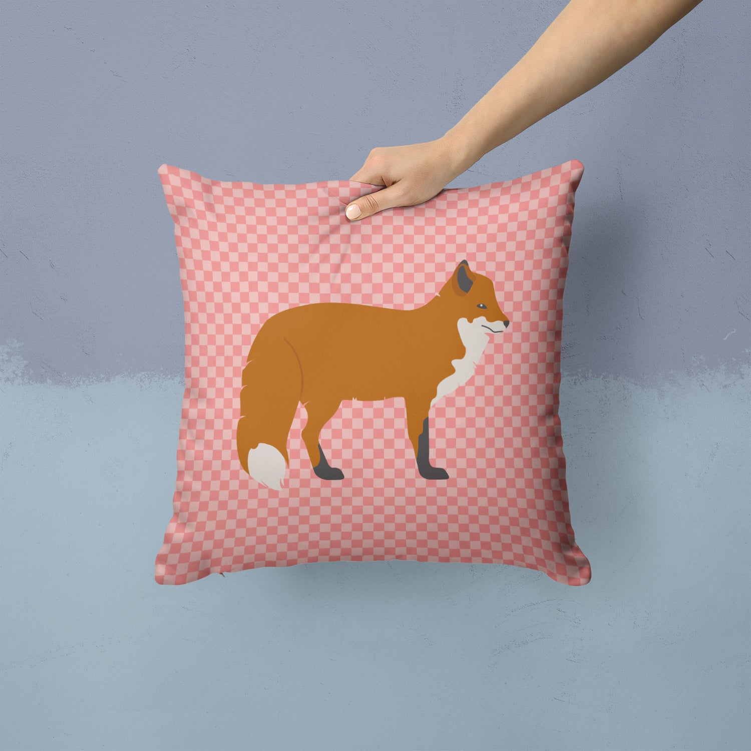 Red Fox Pink Check Fabric Decorative Pillow BB7876PW1414 - the-store.com