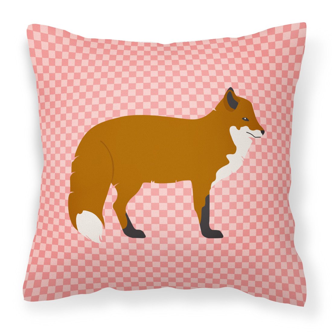 Red Fox Pink Check Fabric Decorative Pillow BB7876PW1818 by Caroline&#39;s Treasures
