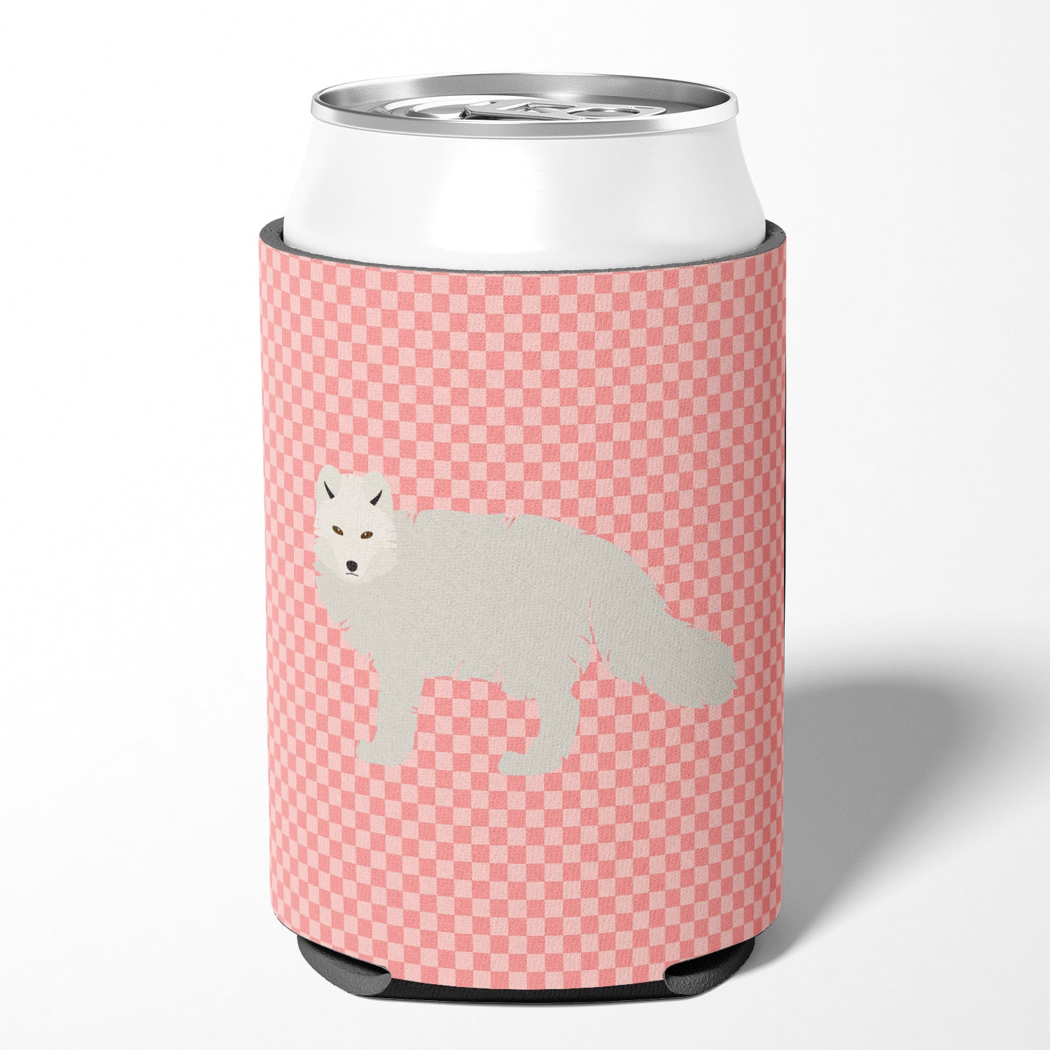 White Arctic Fox Pink Check Can or Bottle Hugger BB7877CC  the-store.com.