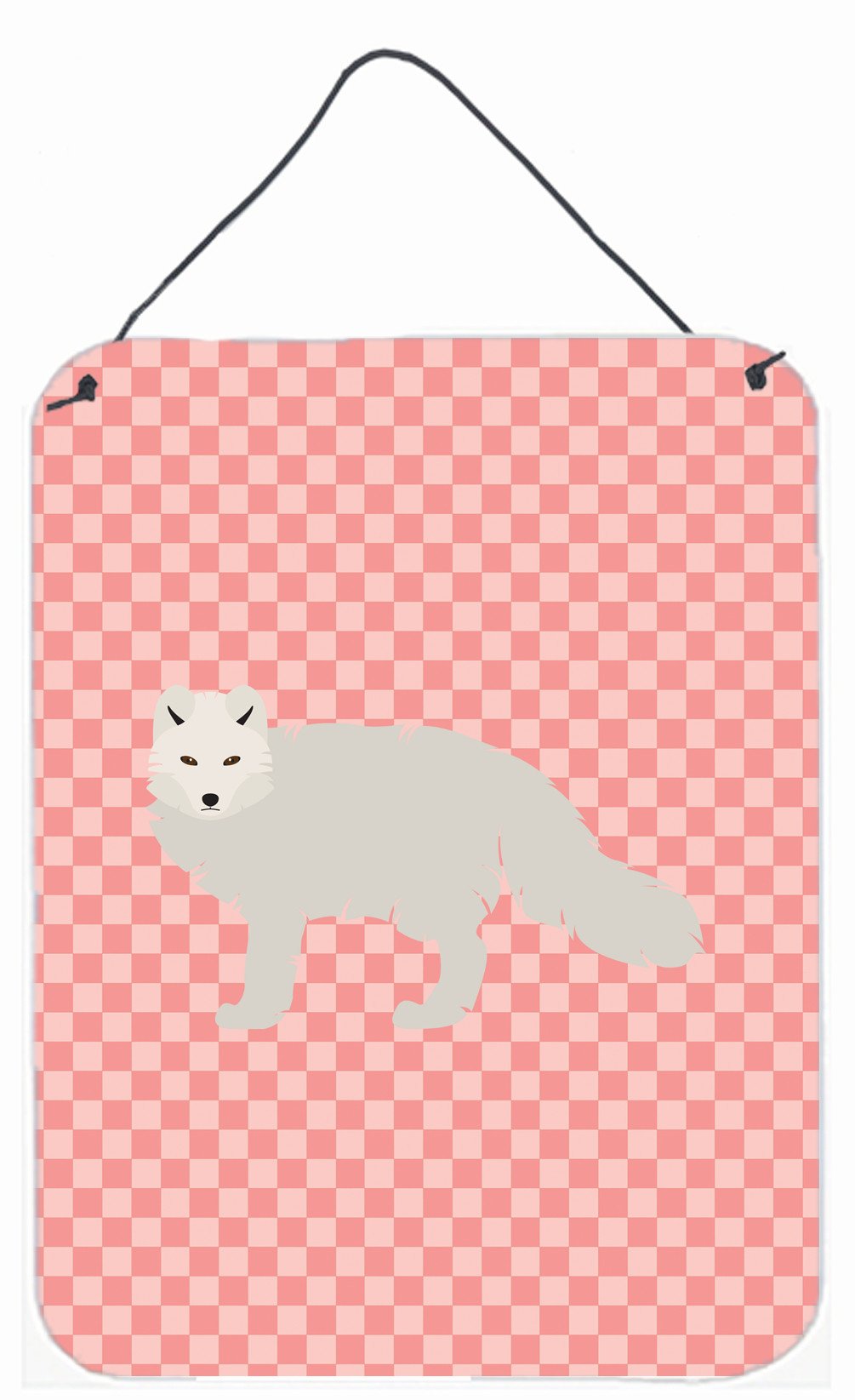 White Arctic Fox Pink Check Wall or Door Hanging Prints BB7877DS1216 by Caroline's Treasures