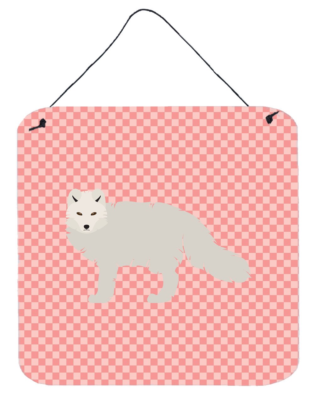 White Arctic Fox Pink Check Wall or Door Hanging Prints BB7877DS66 by Caroline&#39;s Treasures