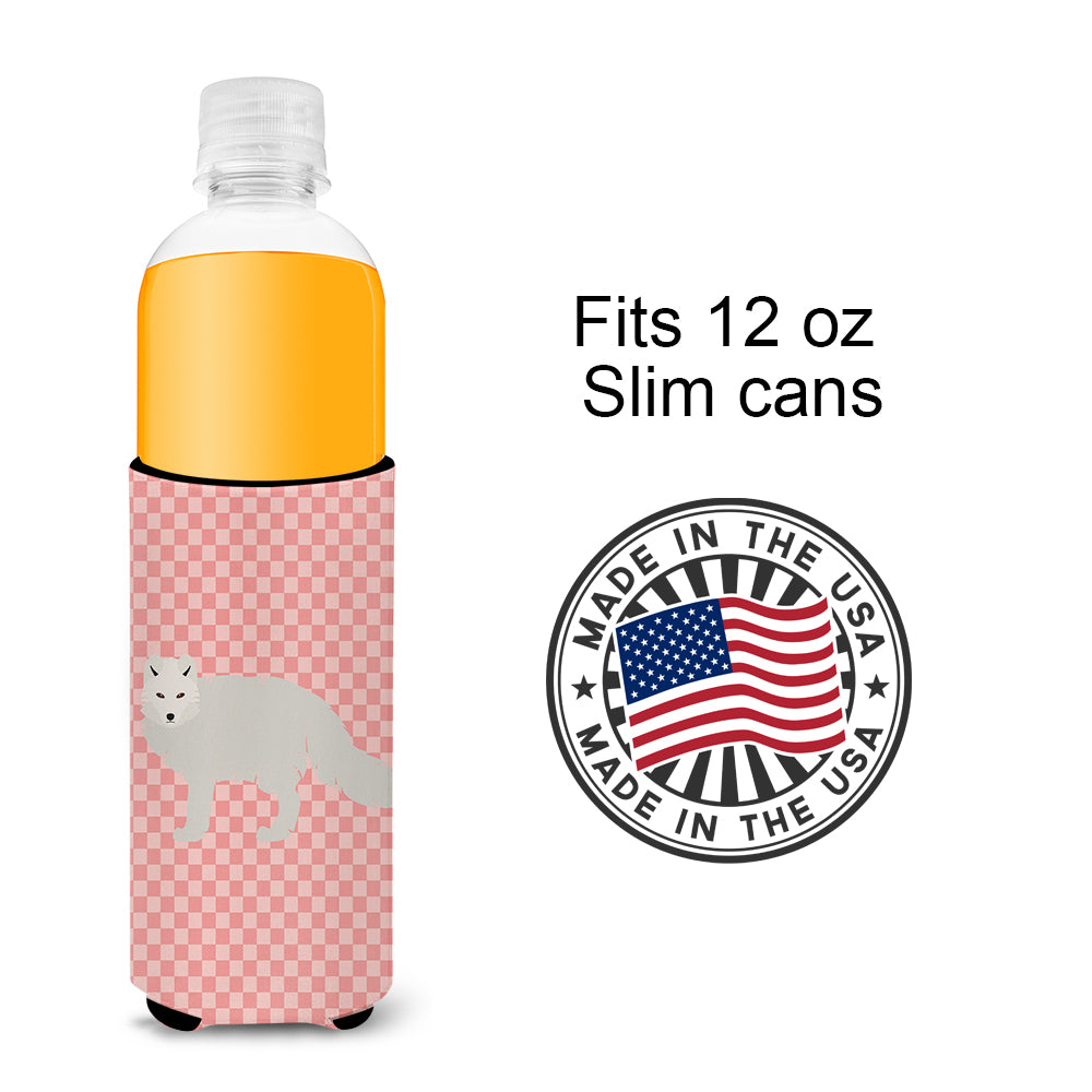 White Arctic Fox Pink Check  Ultra Hugger for slim cans