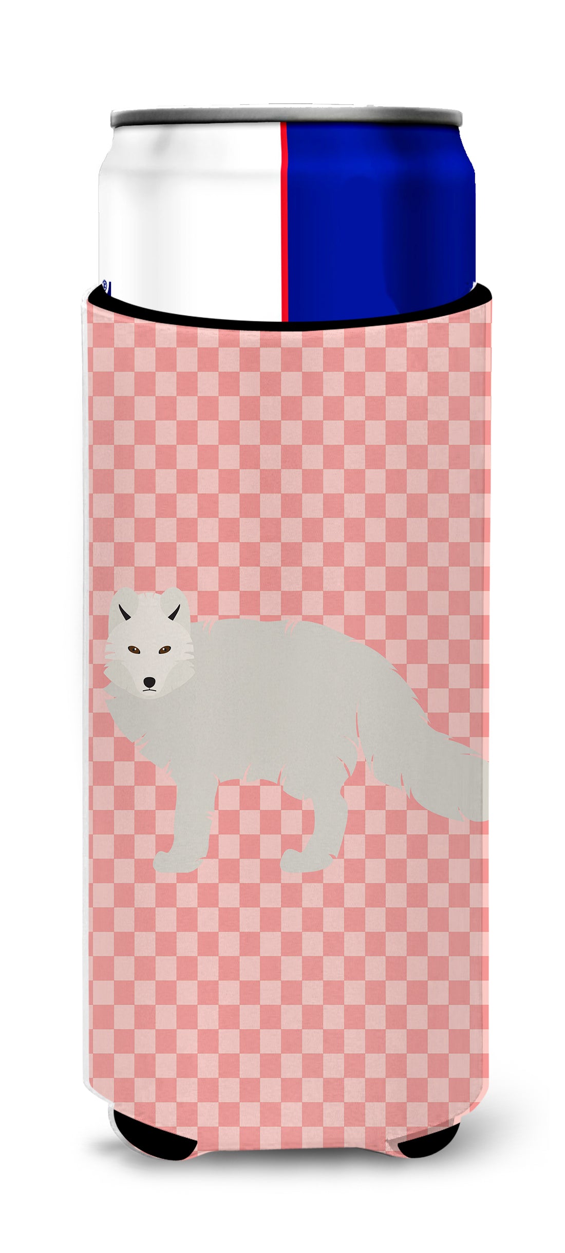 White Arctic Fox Pink Check  Ultra Hugger for slim cans  the-store.com.