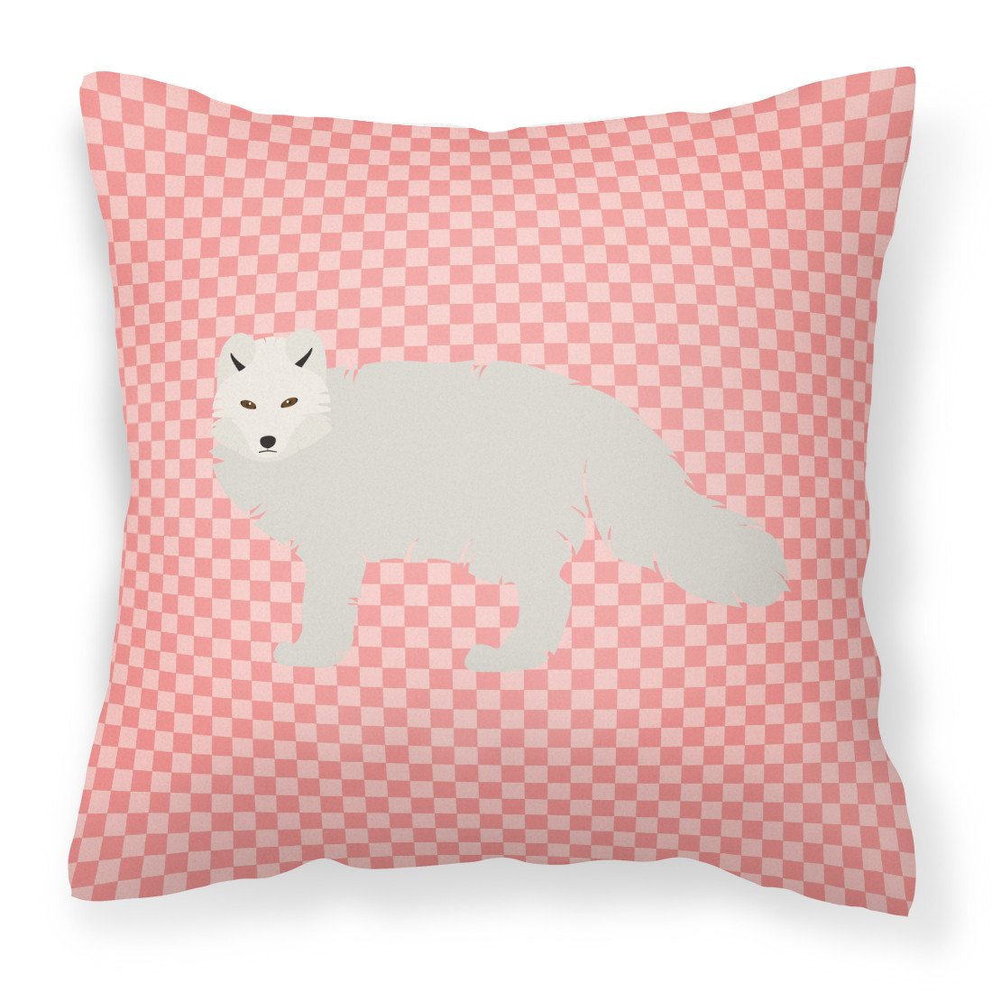 White Arctic Fox Pink Check Fabric Decorative Pillow BB7877PW1818 by Caroline&#39;s Treasures