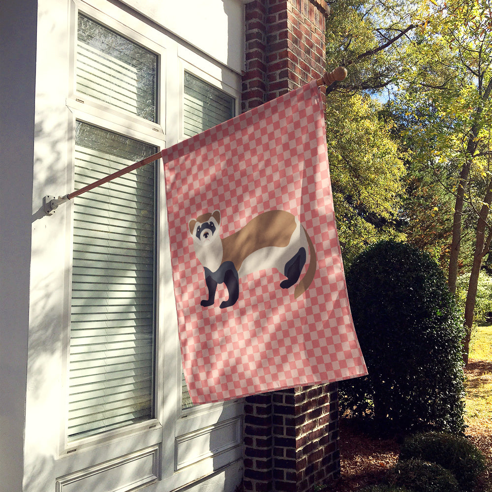 Caroline's Treasures Ferret Pink Check Flag Canvas House Size BB7878CHF