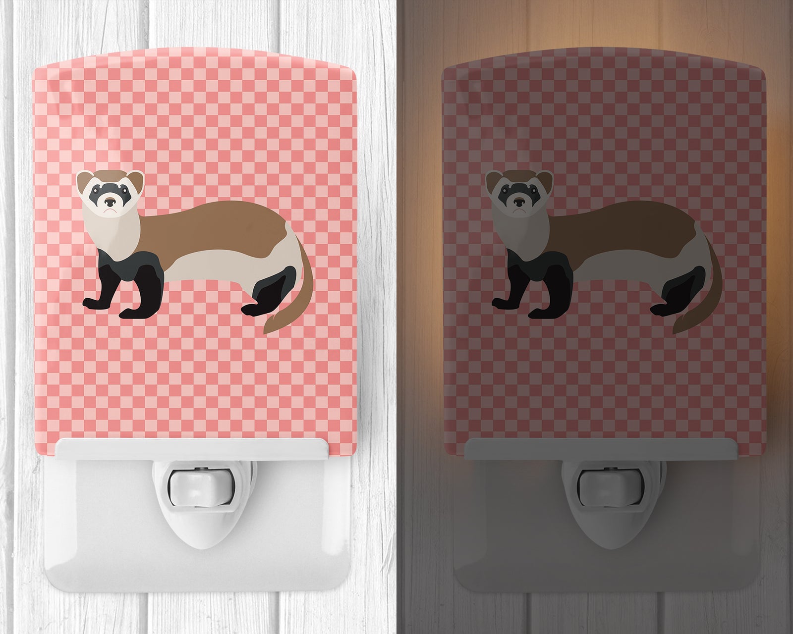 Caroline's Treasures Ferret Pink Check Ceramic Night Light BB7878CNL