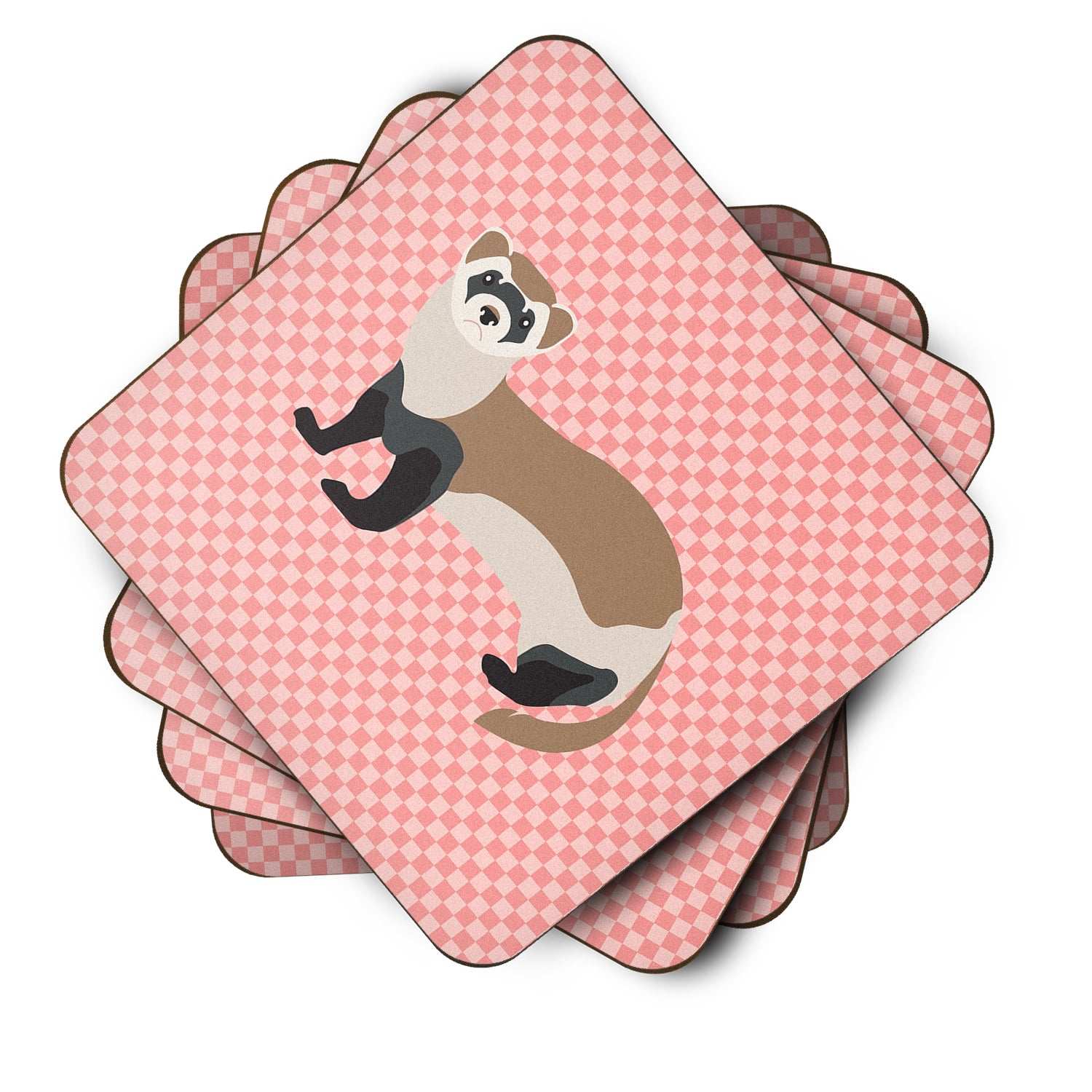Caroline's Treasures Ferret Pink Check Foam Coaster BB7878FC