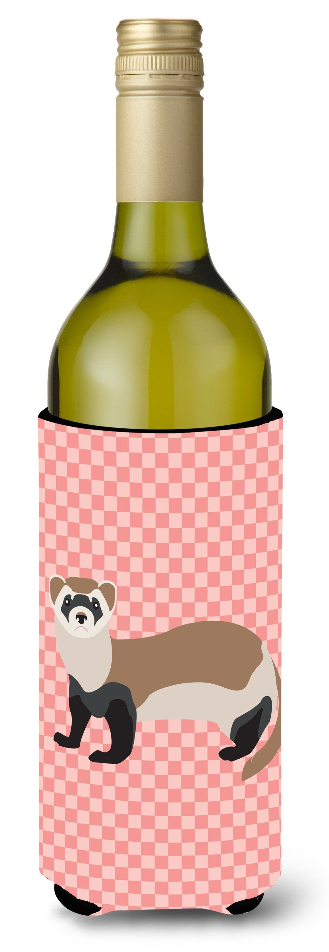Ferret Pink Check Wine Bottle Beverge Insulator Hugger BB7878LITERK by Caroline&#39;s Treasures