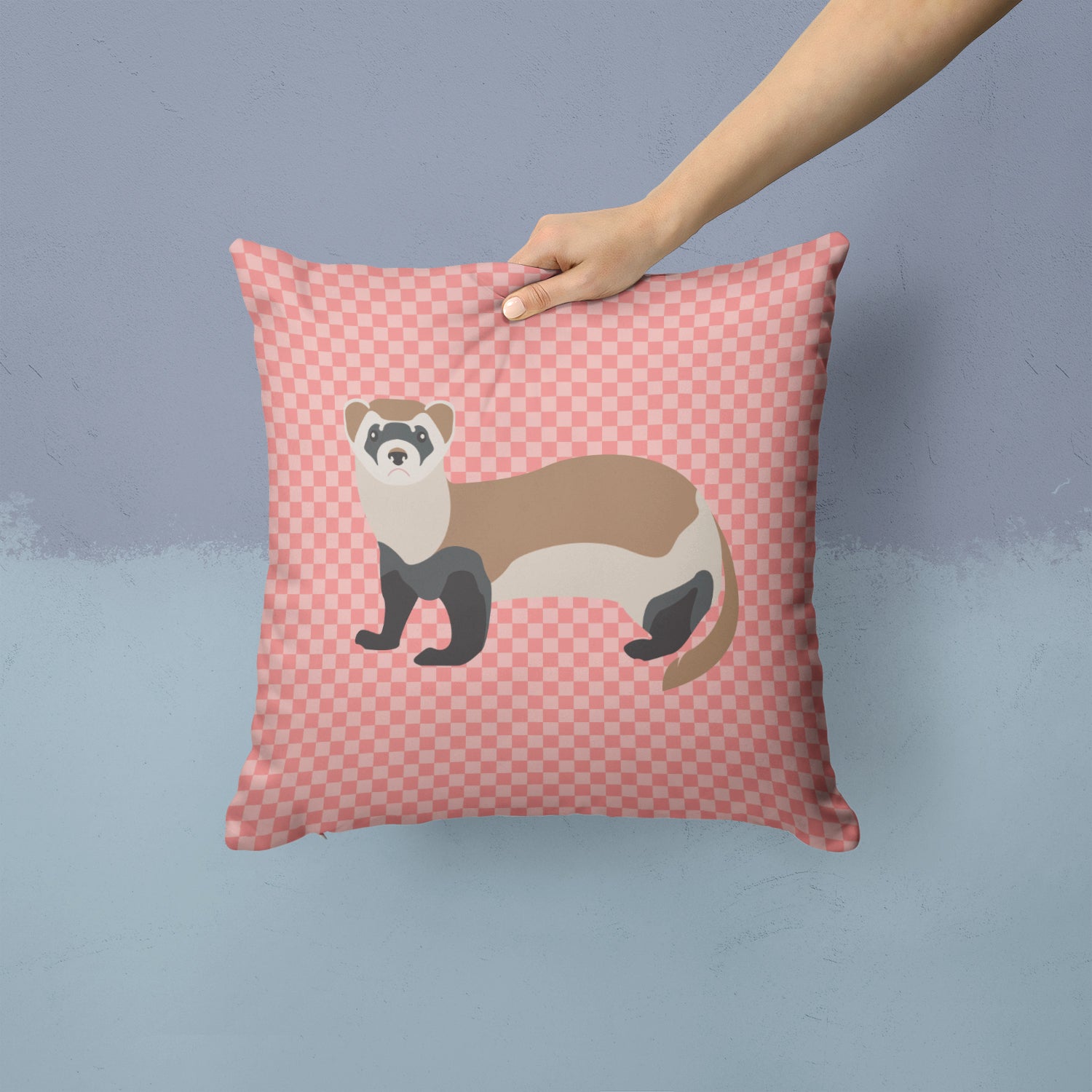 Caroline's Treasures Ferret Pink Check Throw Pillow - 14x14 Decorative Pillow – Art for Your Home & Patio BB7878PW1414