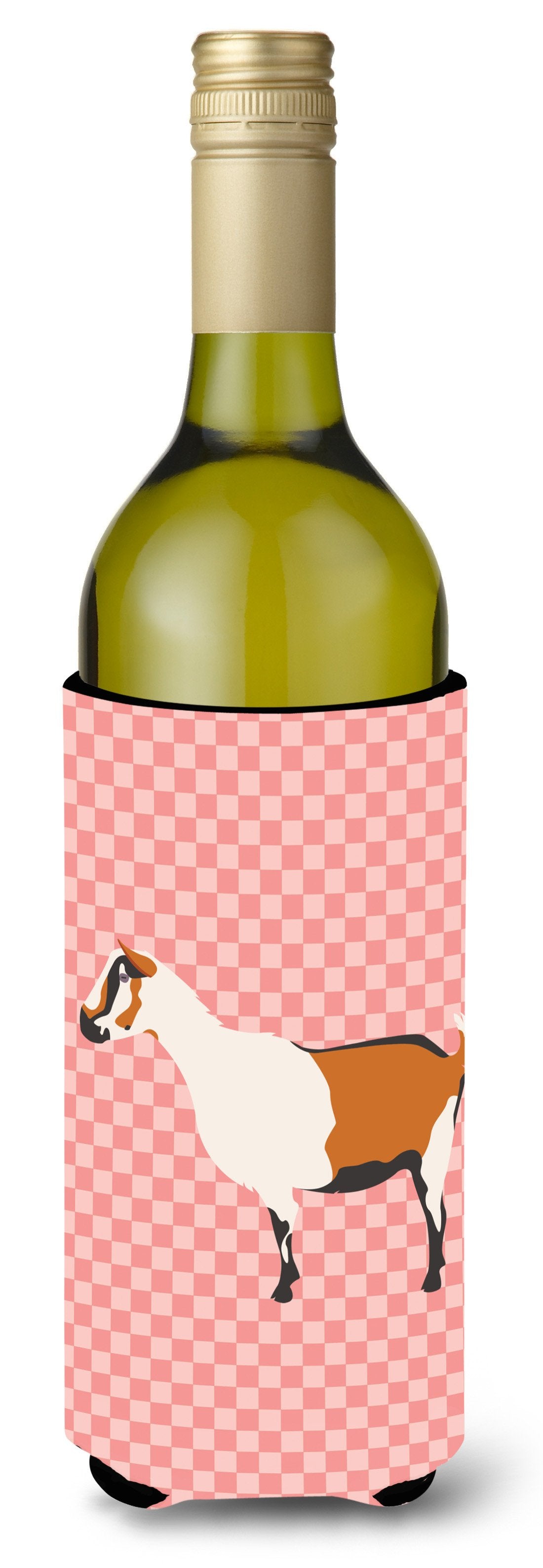 Alpine Goat Pink Check Wine Bottle Beverge Insulator Hugger BB7880LITERK by Caroline&#39;s Treasures