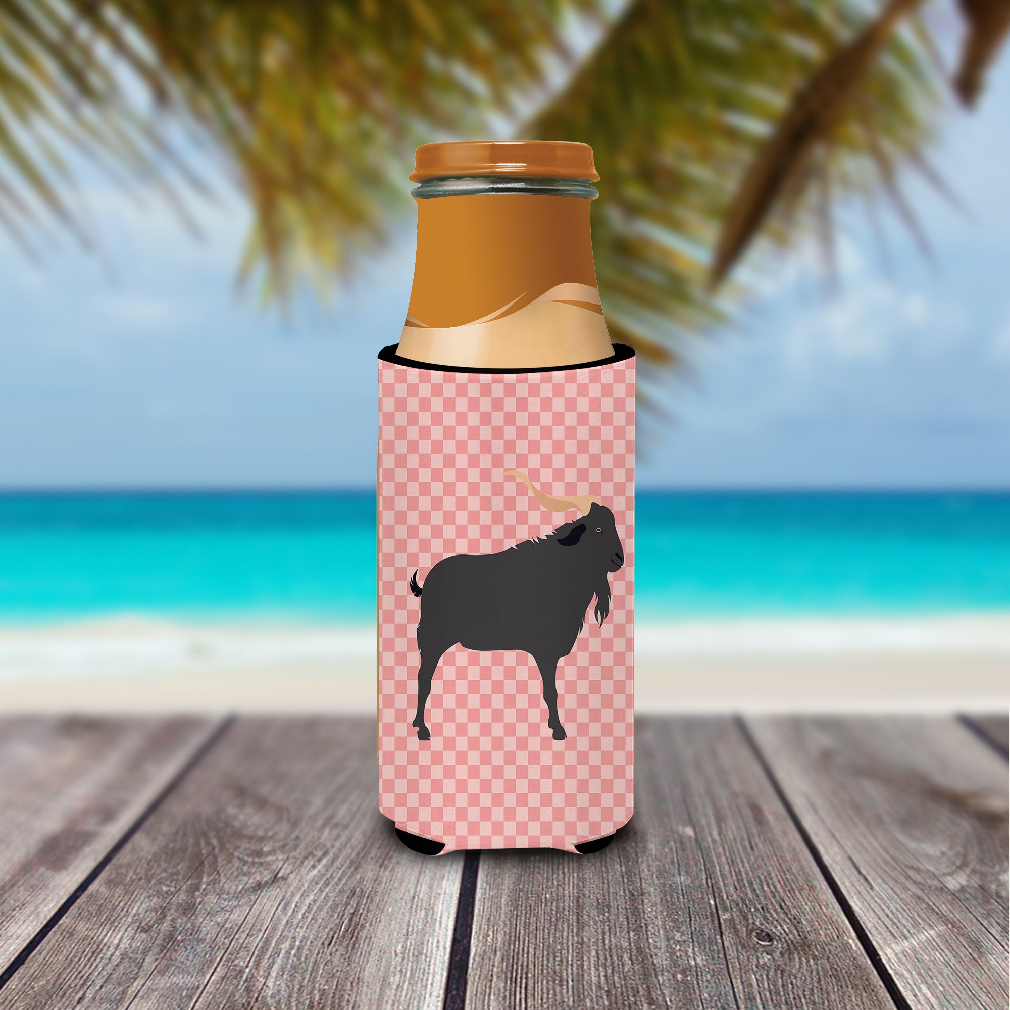 Verata Goat Pink Check  Ultra Hugger for slim cans  the-store.com.
