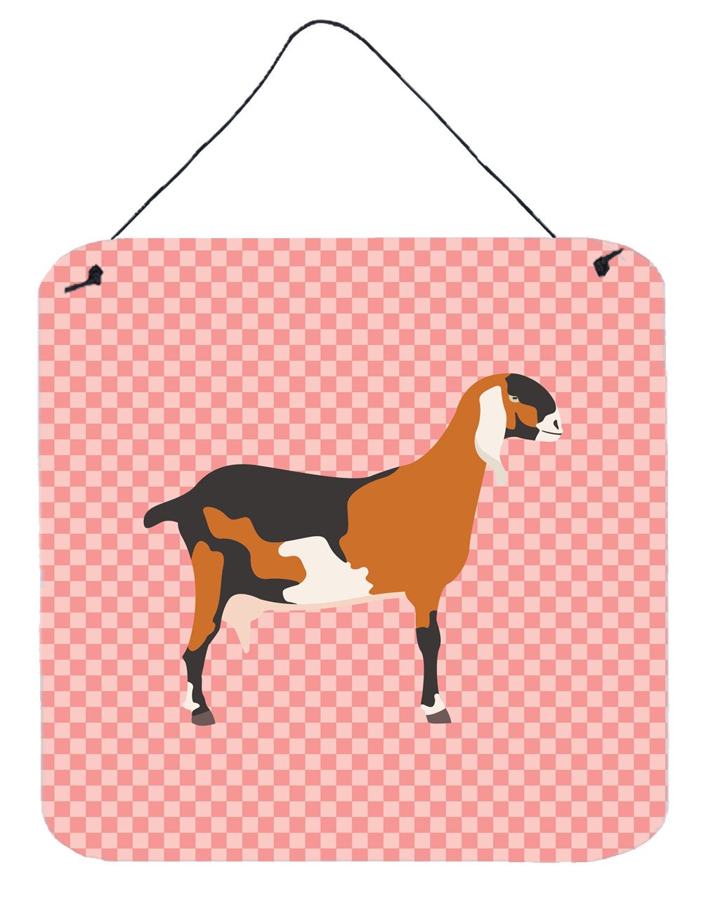 Anglo-nubian Nubian Goat Pink Check Wall or Door Hanging Prints BB7883DS66 by Caroline&#39;s Treasures