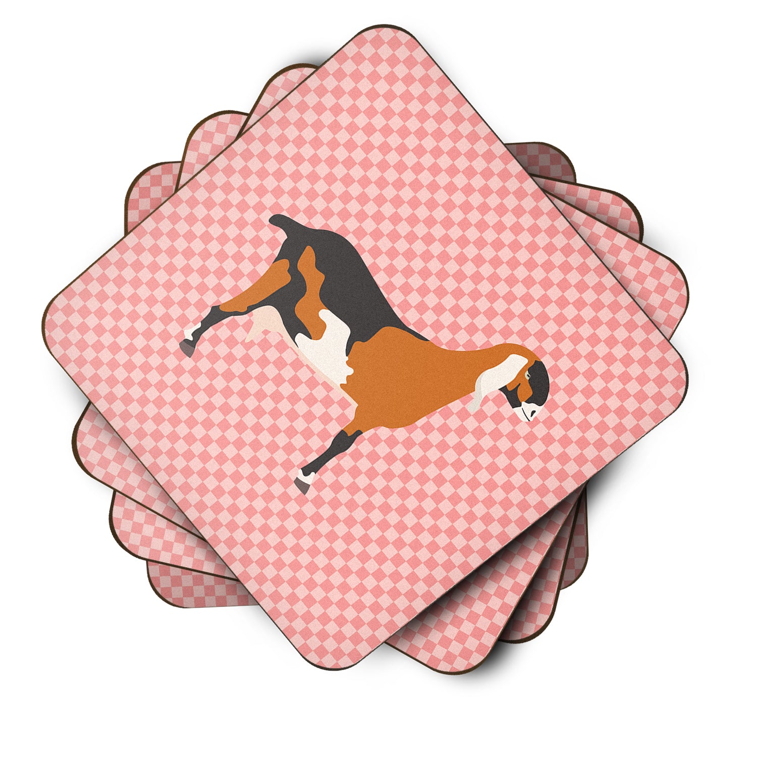 Anglo-nubian Nubian Goat Pink Check Foam Coaster Set of 4 BB7883FC - the-store.com