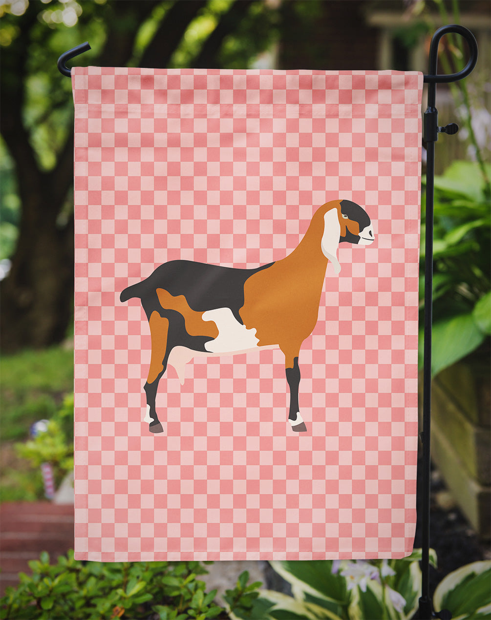 Anglo-nubian Nubian Goat Pink Check Flag Garden Size  the-store.com.