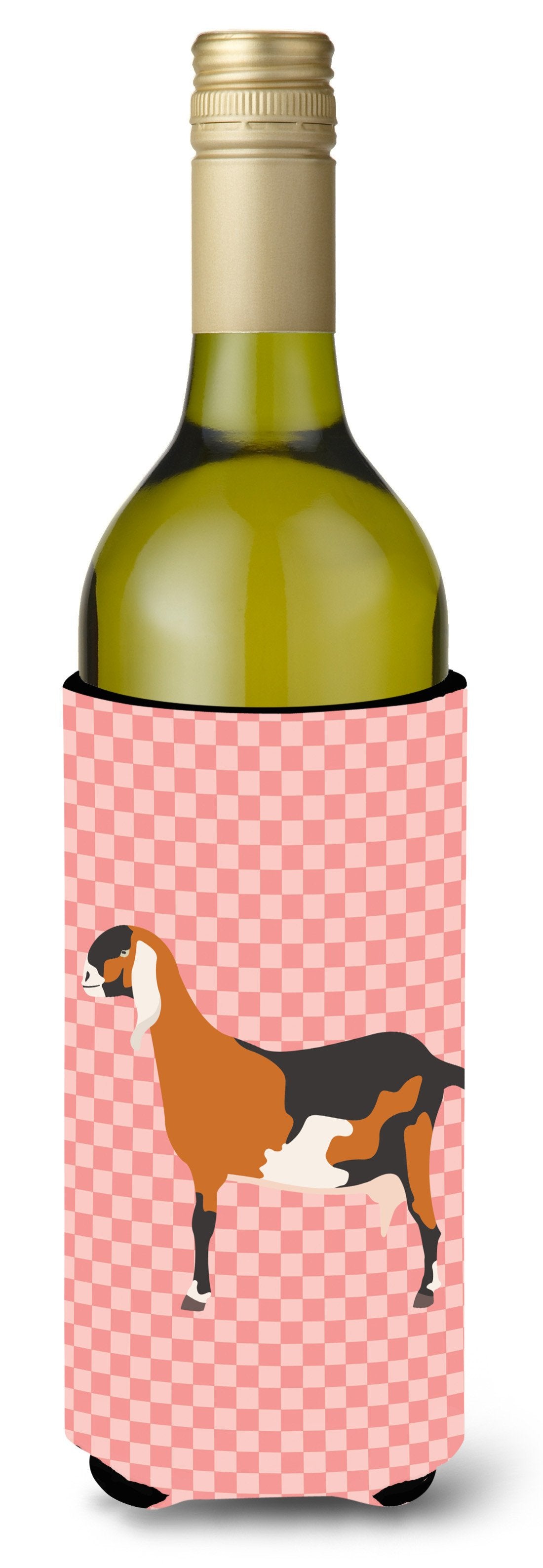 Anglo-nubian Nubian Goat Pink Check Wine Bottle Beverge Insulator Hugger BB7883LITERK by Caroline&#39;s Treasures