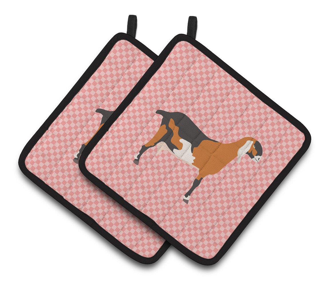 Anglo-nubian Nubian Goat Pink Check Pair of Pot Holders BB7883PTHD by Caroline&#39;s Treasures