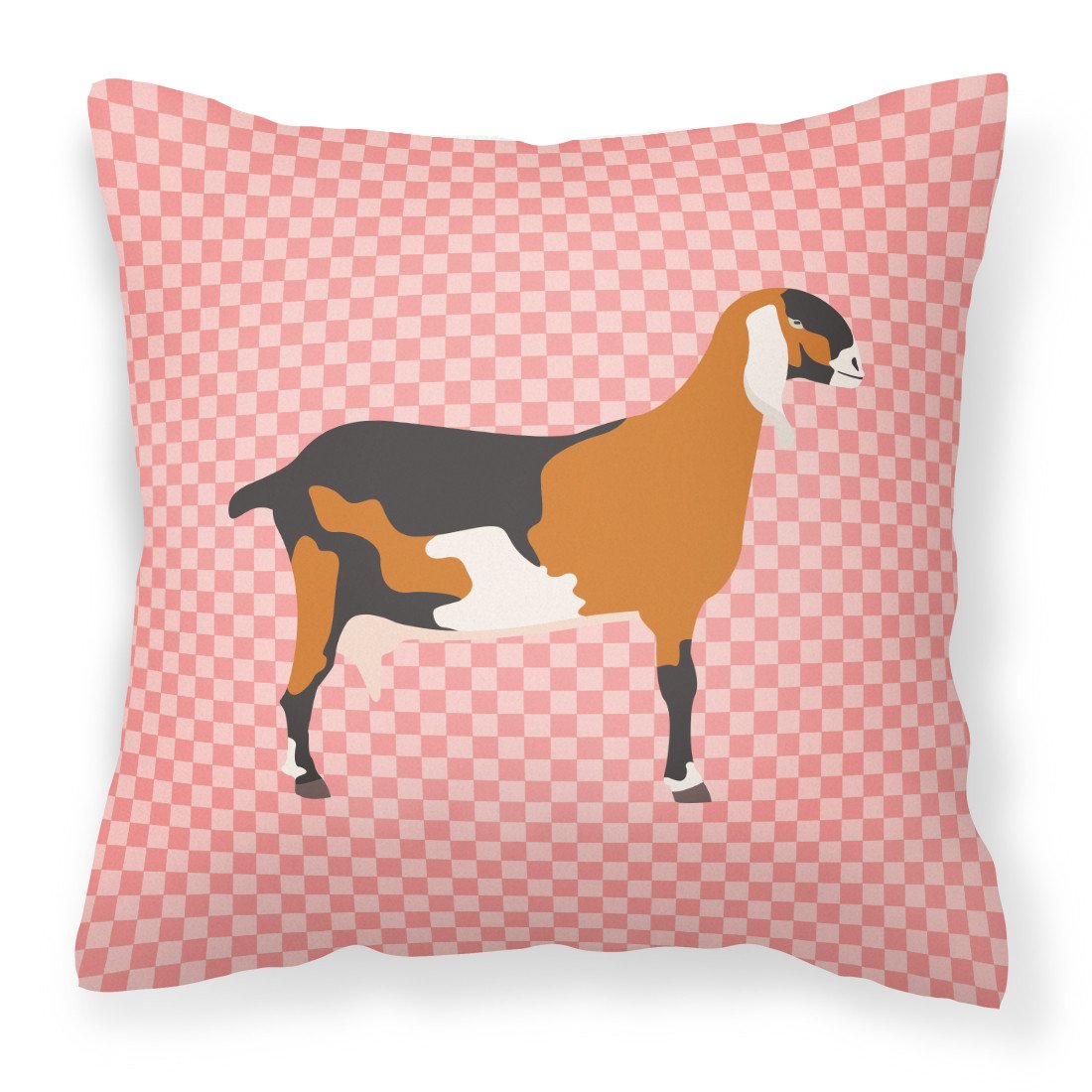 Anglo-nubian Nubian Goat Pink Check Fabric Decorative Pillow BB7883PW1818 by Caroline&#39;s Treasures