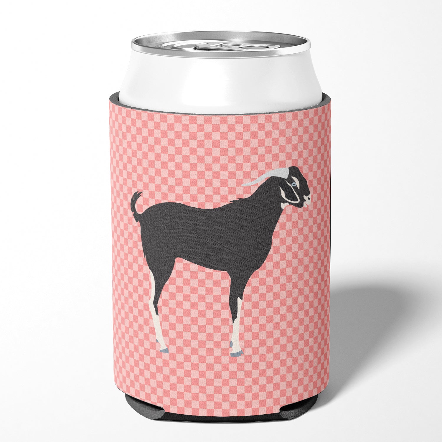 Black Bengal Goat Pink Check Can or Bottle Hugger BB7884CC