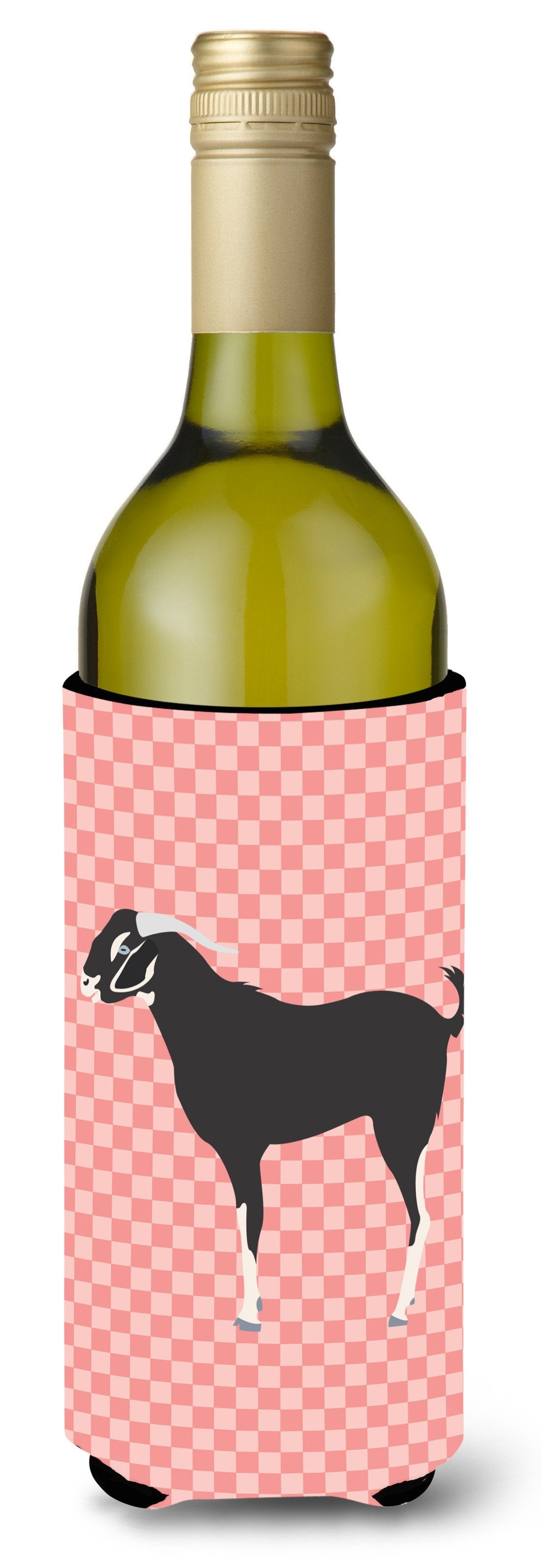 Black Bengal Goat Pink Check Wine Bottle Beverge Insulator Hugger BB7884LITERK by Caroline&#39;s Treasures